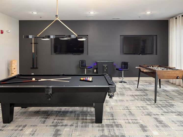 The S Lounge with Billiards, Foosball and Vintage Arcade Games at Abberly Solaire Apartment Homes, Garner, NC, 27529